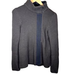 Emporio Armani Wool Chunky Knit Ribbed Brown Zip Up Mock Neck Sweater Size 12
